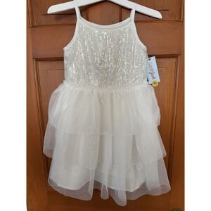 Girls' Cat & Jack White Sleeveless Tiered Tulle Sequin Dress Size Small (6/7)